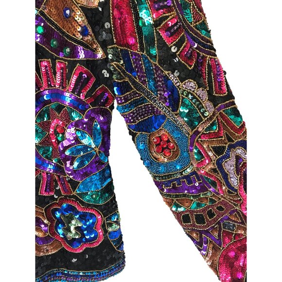 Museum-Worthy Vintage Sequin & Glass Bead Blouse – 100% Silk, Handcrafted Statem - Picture 5 of 10